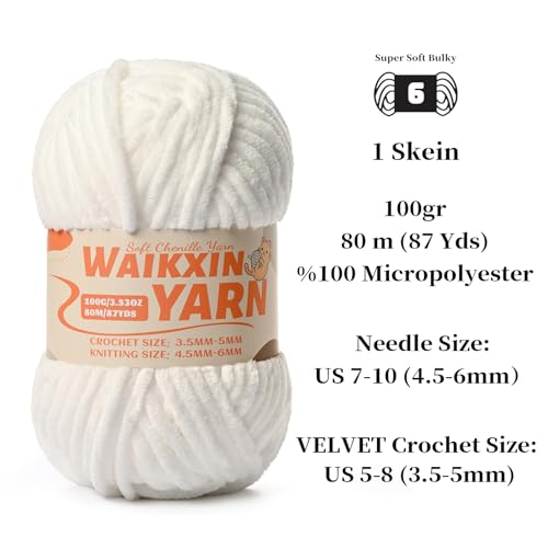 Image of (2 Snow White) 2 Pack Super Soft Fuzzy Chenille Chunky Yarn for Crocheting, 200g (175yds) Velvet Fluffy Amigurumi Yarn for Hand Knitting Baby Blankets Weaving Craft