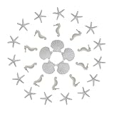 Goodma 30 Pieces Resin Pencil Finger White Starfish Seahorse Seashells Assorted with Pre-Drilled...