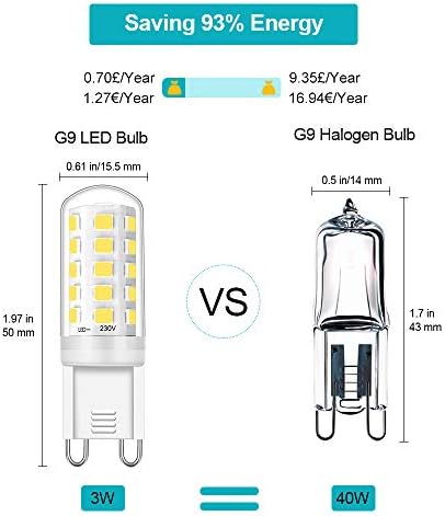 G9 LED Bulbs Cool White, 3W Equivalent to 40W, LED G9 Light Bulb 6000K, CRI>85, 425LM, AC 220V - 240V, Non-dimmable, No Flicker, G9 Capsule Lamps for Crystal Ceiling Lights, 10-Pack Viaus