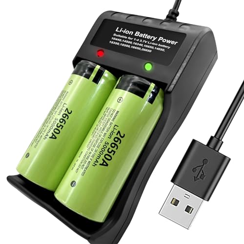 2 Bay- 26650 Battery Charger Charging for 18350 18650 26650 14500 3.7-4.2V Rechargeable Lithium Batteries