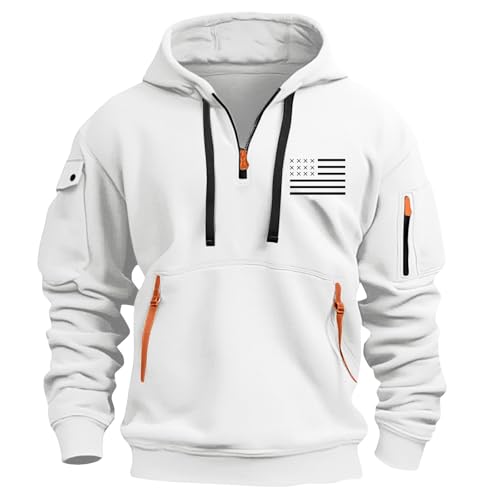 Mens Quarter Zip Pullover Tactical Hoodies Vintage Long Sleeve Casual Fashion Hoodie Fall Winter Sweaters