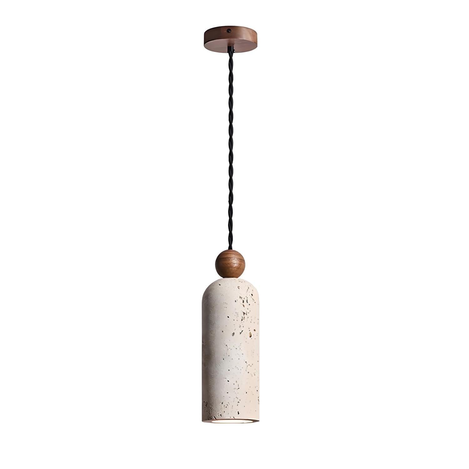 KXEcoLife Natural Cave Stone Pendant Light with Solid Wood Finish for Kitchen Island Dining Room Yellow Travertine Chandelier,Modern Style Hanging
