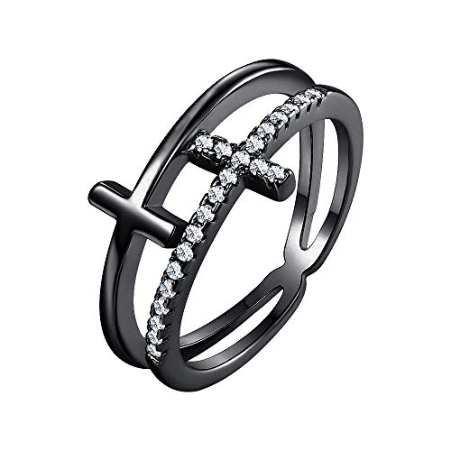 0.30Ct Round Cubic Zirconia 14K Black Gold Over .925 Sterling Silver Double Cross Ring Christian Engagement Ring For Women's