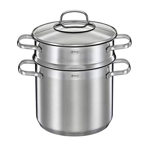 RÖSLE Elegance Pastapan, hoogwaardige roestvrijstalen pot voor noedels of groenten, 5 liter, 18/10 roestvrij staal, pastainzet, schaalverdeling aan de binnenkant, geschikt voor inductie, vaatwasmachinebestendig