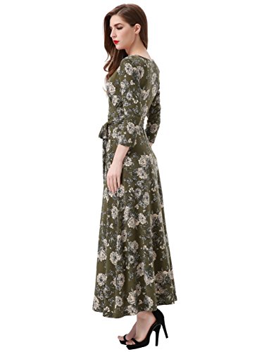 Aphratti Womens 3/4 Sleeve Faux Wrap Maxi Dress Floral Fit Flare V Neck Long Dresses Green Xxl #TOP2