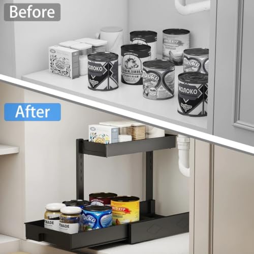 Organizador Bajo Fregadero 2Pack, Organizador de Metal L en Forma de L con Cajones Extraíbles Negros – Para Cocina y Baño, Capacidad 50 lb miniatura 5