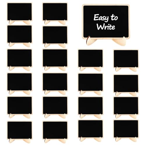 Mini cartel de pizarra - Juego de 20 tableros pequeños de madera con soporte, letreros reutilizables de placas negras | Marcadores de números de mesa para eventos, fiestas de cumpleaños, bodas