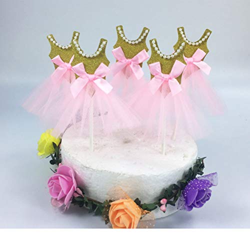 Toymytoy Glitter Princess Tutus Dress Cake Toppers - Ballerina Skirt Cupcake Picks For Girls Birthday Theme Party (Golden) - Pack Of 5 #TOP5