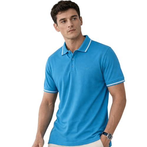 Image of NOBERO Men's Travel Polo T-Shirt | Premium Cotton Stretch Fabric | Anti-Odor & Water-Repellent | UPF 50+ Sun Protection | Regular Fit Polo Collar Casual Wear