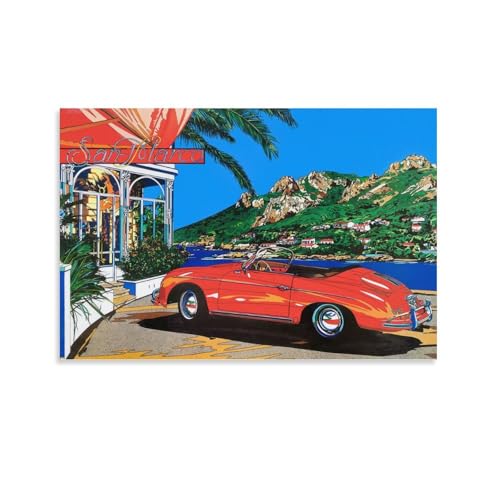 鈴木英人 イラストレーション芸術 赤 車 ハワイ 風景 ポスター (6) ウォールアート キャンバス 印刷 画像の絵 壁掛け 飾り ホーム装飾08x12inch(20x30cm)
