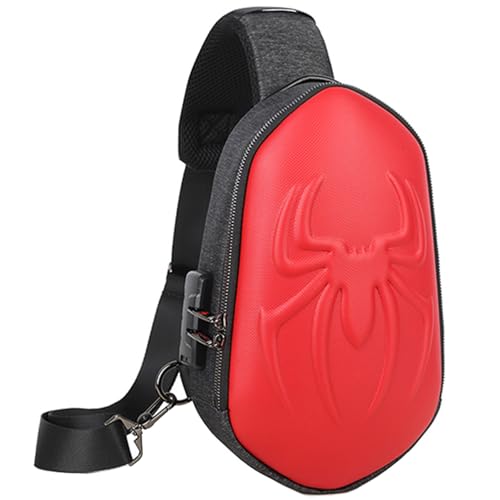 O-TBOST EVA Hard Shell Sling Bag for Men Anti-Theft Spider Crossbody Bag for Travel Cycling with USB Charging Port (Red)