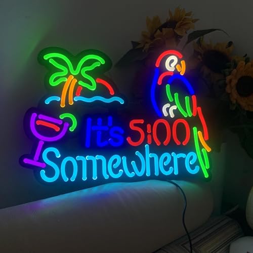 LDGJ Its 5 o'clock somewhere neon sign decor Parrot Custom Customized Home Beer Bar Pub Recreation Game Room Name Lights led Wall Party Birthday Bedroom Bedside Table wall Sun Beach Palm Tree Decoration man cave gift for men