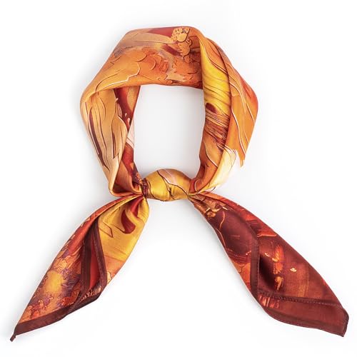 Head Silk Satin for Women Head: Bandana Scarves Hair Satin 27'' x 27'' - Orange Yellow Classic Design - 100% Mulberry Square Scarf - Reinforced Edges Holiday Gift3