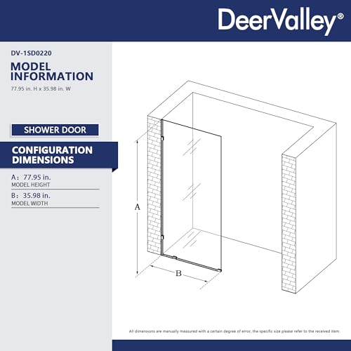 Image of DeerValley 36 inchx78 inch Fixed Glass Shower Panel, 3 /8'' Thick Shower Glass Panel, Frameless Tempered Glass Door, Bathroom Shower Screen with Hardware (Black)