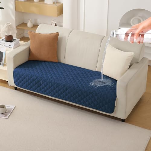 Image of HOKIPO Polyester Quilted Waterproof Sofa Cover Mats For 1 /2 /3 Seater Sofa And L Shape. Make Your Own Sofa Cover Set, Mat Length 81(D) X 90(L) Cm, Navy Blue (Ar-4964-W4)