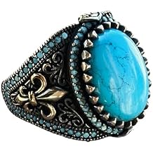 Natural Turquoise Men Silver Ring, Pen Mens Ring, Oval Gemstone Ring,Turkish Handmade Ring, 925k Sterling Silver Ring, Gift For Him