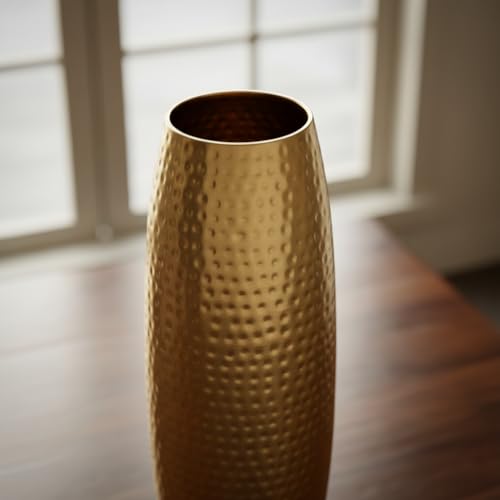 Image of RIZIK STORE Hammered Gold Metal Floor Flower Pot /Vase - 24.2 Inch Tall Round Decorative Vase for Living Room, Modern Minimalist for Dried Flowers, Antique Home Decor Accent (Gold)