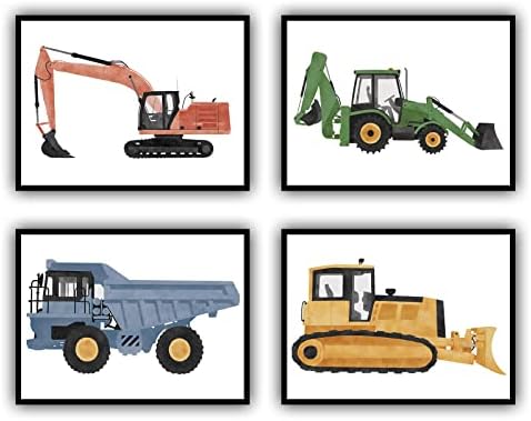 Boys Truck Tractor Art Print Construction Wall Art Colorful Cartoon Construction Car Canvas Print Boy Nursery Decor Cartoon Construction Transport Vehicle Art Print Transportation Decor Unframed