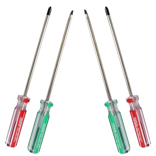 bociloy 4PCS Magnetic Screwdriver Set, 5mm Magnetic Phillips & Slotted Bits Screwdriver Set, with 5 Inch Steel Shaft and Comfortable Handle for DIY Repairing, Red/Green
