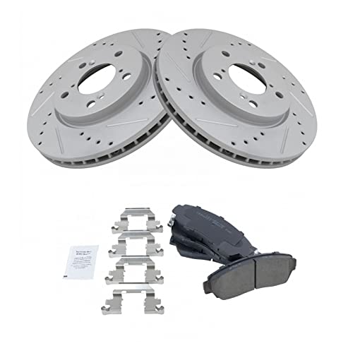 Performance Brake Rotor Drilled Slotted Coated & Ceramic Pad Front Kit #TOP1