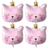 Pink Cat Balloons 22 Inch Adorable Pink Crown Kitty Cat Shaped Balloons for Girls Kitten Pet Cat Theme Birthday Party Decorations(Pack of 4)