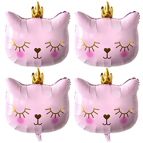 Big 22 Inch Pink Cat Balloons Foil Helium Adorable Crown Kitty Cat Shaped Animal Balloons For Girls Kitten Pet Cat Theme Birthday Party Decorations Supplies(Pack Of 4) #TOP7
