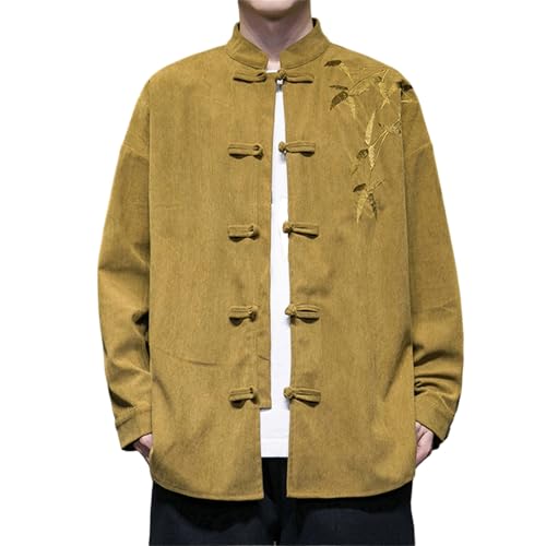 Tang Traje Hombre Estilo Chino Chaqueta Cuello Alto Botones de Rana Manga Larga Oversize Bordado Kung Fu Camisa Hanfu Chaqueta de Hanfu Ropa Tradicional Retro Oriental Nacional Disfraz, café, 4XL