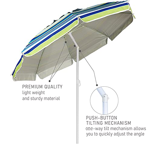 Ammsun 6.5 Foot Heavy Duty High Wind Beach Umbrella With Tilt Sun Shelter, Uv 50+ Protection Outdoor Sunshade Umbrella With Carry Bag For Patio Garden Beach Pool Backyard Multicolor Stripe #TOP2