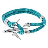 Ciieeo Pulsera para Hombre Diseño de Avión Pulsera Sencilla de Aleación y Cuerda Azul Doble Brazalete para Muñeca Masculina Accesorio Casual para Uso Diario
