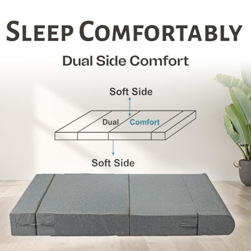 Image of Amazon Brand - Solimo 3 Seater Sofa Bed 6x4 Feet with 2 Cushions, 3 in 1 Convertible Sofa Lounger, Portable Foldable Foam Mattress with Washable Cover for Living Room Bedroom - Grey