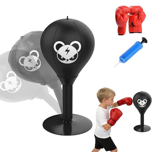 FOMICO Desktop Punching Bag, Desk Boxing Punching Bag, Suction Pun-ch B-ag, Heavy Duty Stress Relief Boxing B-ag with Bo-xing Gloves & Inflator for Adults Coworkers Friends Office