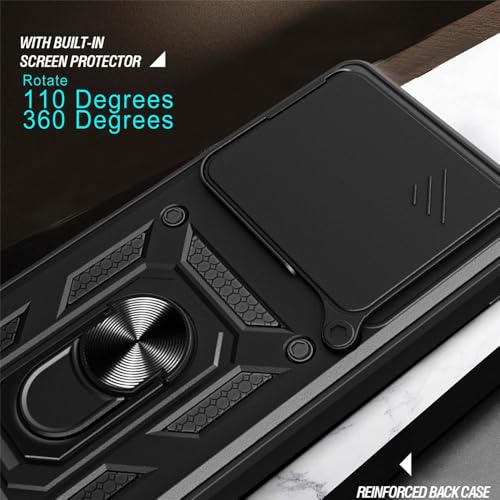 Image of Casodon Heavy Duty Back Case Cover for Oppo Find X9 5G, Shockproof Oppo Find X9 Back Cover, Ring Case with Kickstand and Camera Protection Shutter - Black