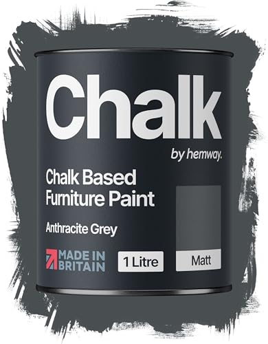 Hemway Chalk Based Furniture Paint, Anthracite Grey 1L, Matt Finish Shabby Chic, Chalk Paint Furniture & Walls, Quick Dry & 1 Coat