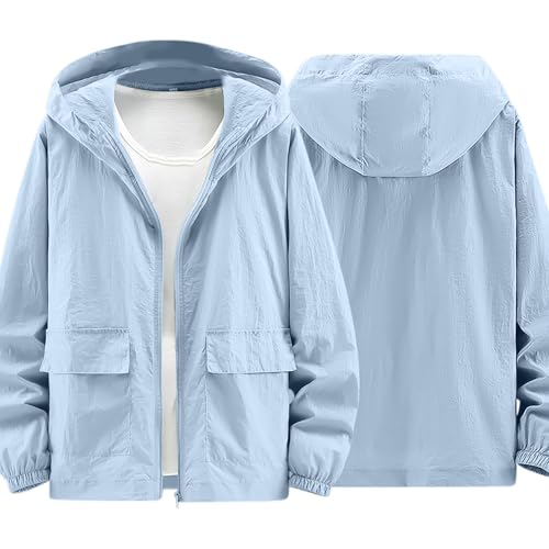 UPF 50 Long Sleeve Men Hoodie Lightweight Solid Color Full Zip Jackets with Pockets 2025 Summer Relaxed Gym Clothes3