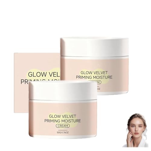 Crema hidratante Glow Velvet Priming, prebase para difuminar los poros y fijar el maquillaje, humectante y prebase en uno para una textura suave para todo tipo de piel, 50 g (2PCS)