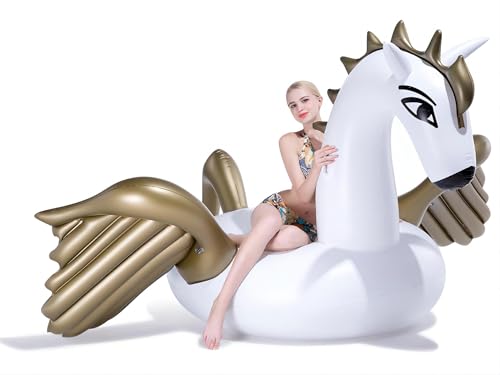 Image of Jasonwell Giant Inflatable Flamingo Swan Pegasus Pool Float Summer Beach Swimming Pool Floatie Lounge Floating Raft Outdoor Party Decorations Toys for Adults