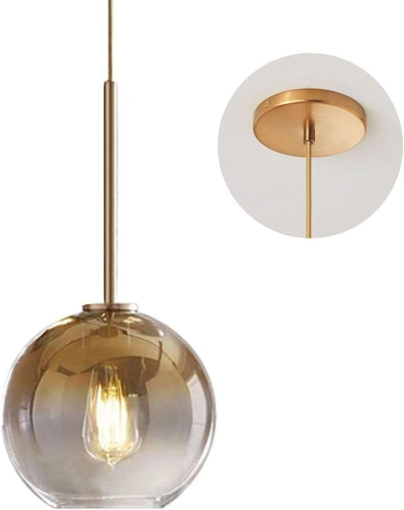 Lighting Modern Gold Glass Pendant Lights Hanging Light Fixture Globe Shade Bedside Light 1-Light Ceiling Chandelier for Kitchen Island Hallway (Gold-20cm)