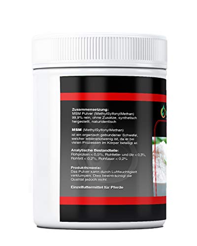 Foto von Kräuterland MSM Pulver für Pferde 1kg - Organischer Schwefel 1000g, hochrein & hochdosiert - Methylsulfonylmethan für Tiere in Premium Qualität