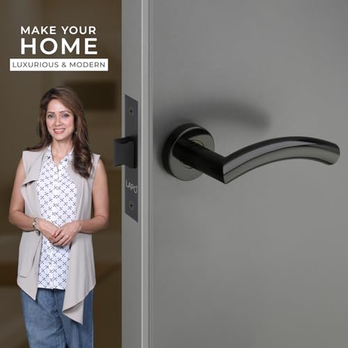 Image of LAPO Privacy Lock Set for Bathroom| 45x45mm Lock Body | Fits 30-50mm Door Range | Keyless Operation | Brass Latch | Black Finish | Dual Opening Support | Simple Mounting | 3 Years Warranty | CMH-5T