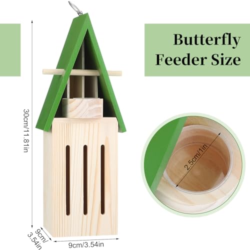 Newtay 2 Pcs Butterfly House and Feeder Butterfly Feeder Wooden Butterfly House Butterfly Habitat with Hooks for Hanging Outdoor Garden Outside Decor - Thumbnail 2
