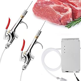 Electric Meat Injector Gun Pump with Hose, Stainless Steel Marinade Injector Syringe 70W with 10 Needles for BBQ, Turkey, Pork, Beef (Double Gun)