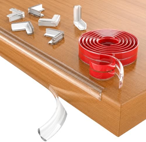 Protector Esquinas Bebé Transparente 5M + 8 Cantoneras, Protector Bordes Mesa y Muebles Pre-Adhesivo, Tira Protectora Flexible Antigolpes para Seguridad Infantil