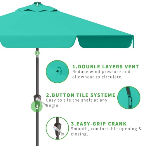AreShark 10FT Patio Umbrella Table Market Umbrella w/Tilt and Crank Outdoor Umbrellas for Garden, Deck, Backyard, Pool and Beach, Cerulean - Thumbnail 3