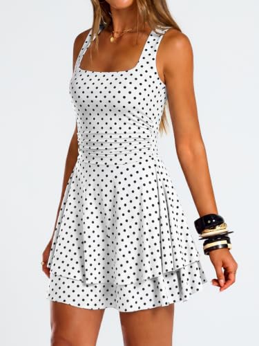 Image of Trendy Queen Women Mini Summer Party Homecoming Beach Vacation Sun Dresses | Birthday Square Neck Flowy Short Sundress, 2026 Cruise Outfits, Athletic Cute Clothes, Date Night Club Resort Wear