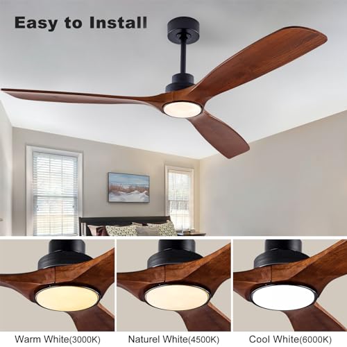 Image of QUTWOB 60 inch Wood Ceiling Fan with Light, Reversible DC Motor, Remote Control