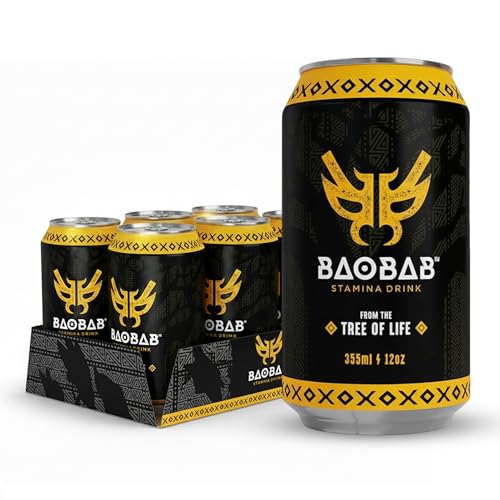 Baobab Stamina Drink – Natural Energy with Baobab, Yerba Mate & Hibiscus | Clean Focus, Great Taste & No Crash | Plant-Based Superfruit Functional Beverage Perfect Pre Workout Drink (6x12oz Cans)