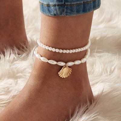 Sakytal Boho Pearl Anklet Layered Ankle Bracelets Beaded Scallop Pendant Foot Chain Jewelry For Women And Girls #TOP2