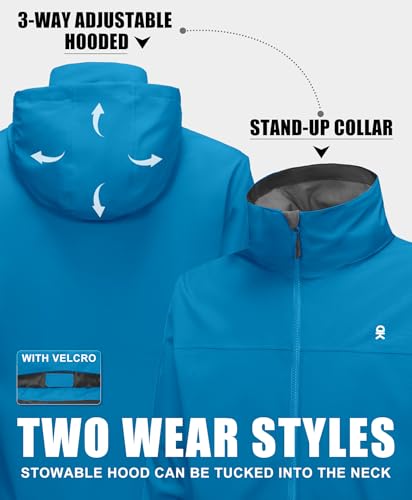 Image of Little Donkey Andy Mens Waterproof Rain Jacket Lightweight Windbreaker Hooded Jacket Packable Raincoat for Outdoor Hiking