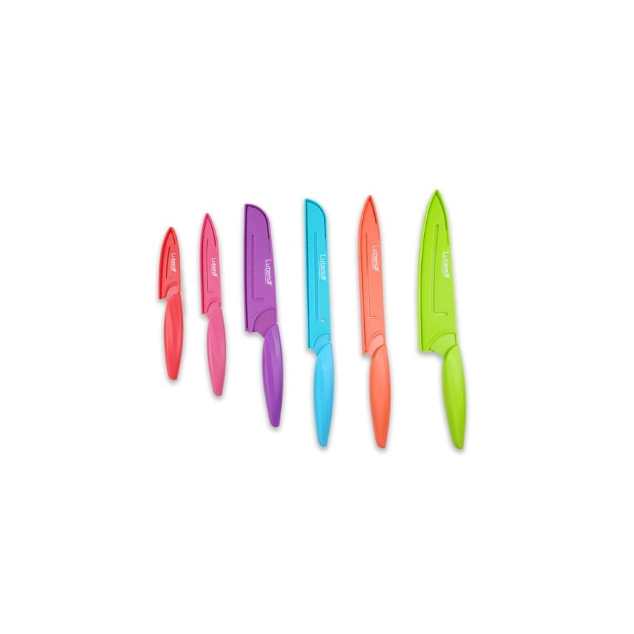 Lutema 12 Piece Multicolor Kitchen Knife Set, Stylish Sharp Non-Stick Stainless Steel Blades with Included Guard
