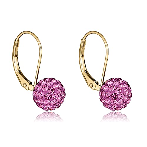 Image of AVORA 10K Yellow Gold Crystal Ball Lever-back Drop Earrings